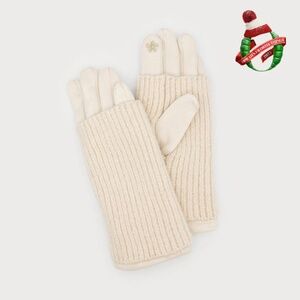 Ribbed wrist-warmer faux suede gloves. One Size in Cream - New